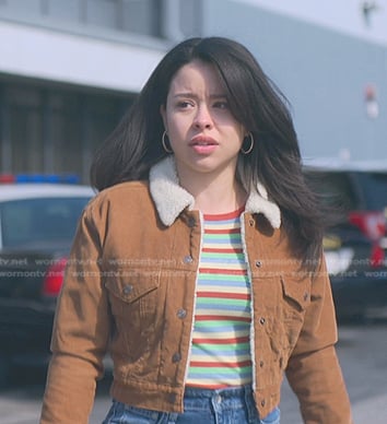 Mariana’s brown corduroy cropped jacket on Good Trouble