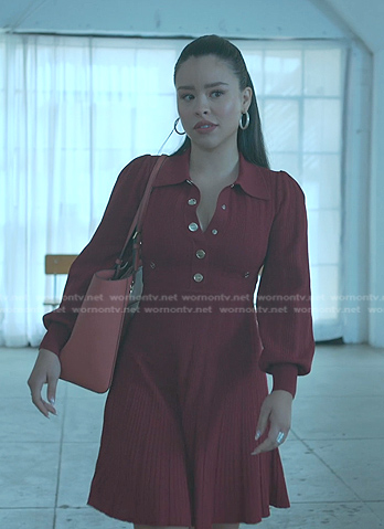 Mariana’s red knit polo dress on Good Trouble