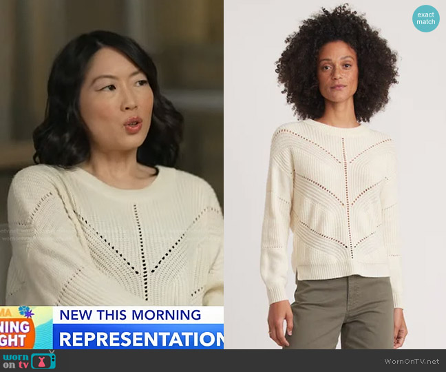 Marine Layer Olivia Crewneck Sweater in white worn by Cherry Chevapravatdumrong on Good Morning America