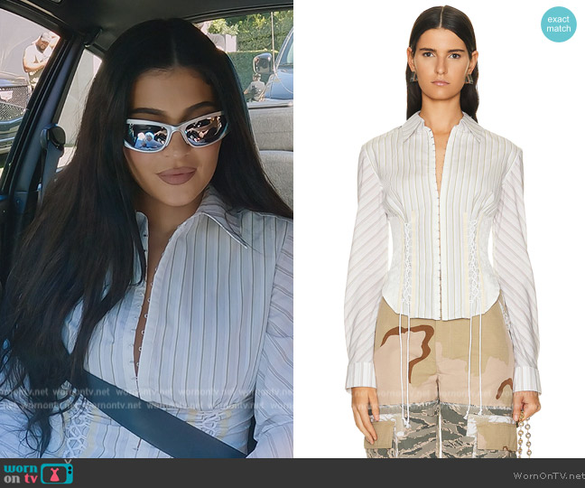 Marine Serre Shadow Stripes Side Laced Shirt worn by Kylie Jenner (Kylie Jenner) on The Kardashians