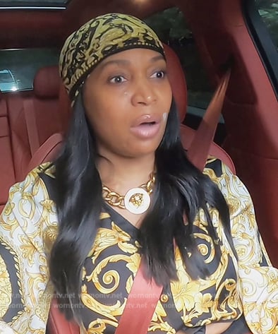 Marlo’s baroque print blouse on The Real Housewives of Atlanta