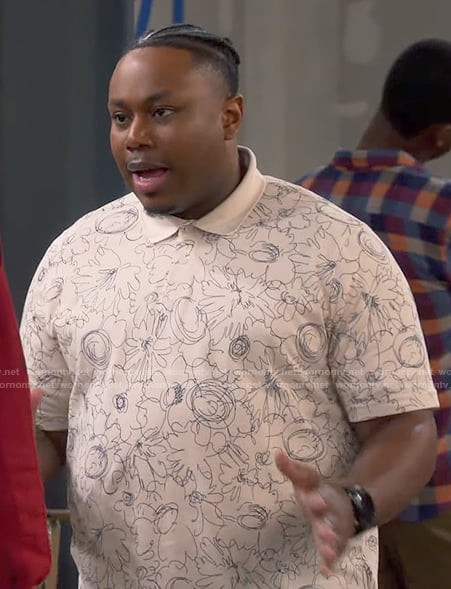 Marty’s scribble print polo shirt on The Neighborhood