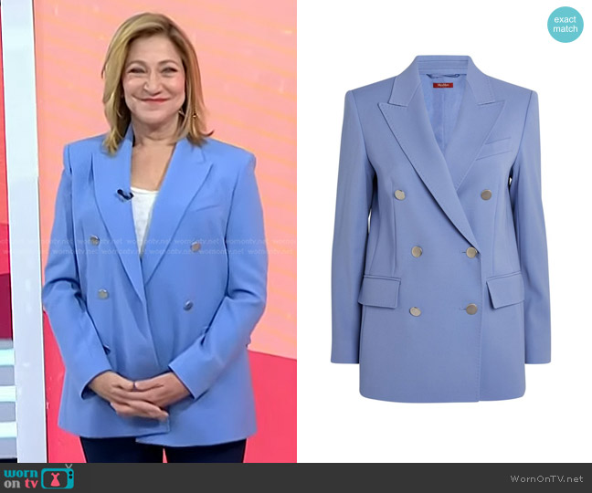 Max Mara Wool Double-Breasted Blazer in Light Blue worn by Edie Falco on Today