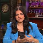 Mayan Lopez’s blue double breasted blazer on E! News