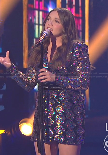 Megan Danielle’s sequin floral mini dress on American Idol