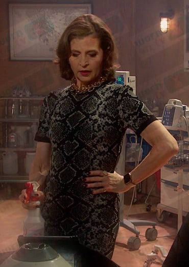 Megan’s grey snakeskin print dress on Days of our Lives
