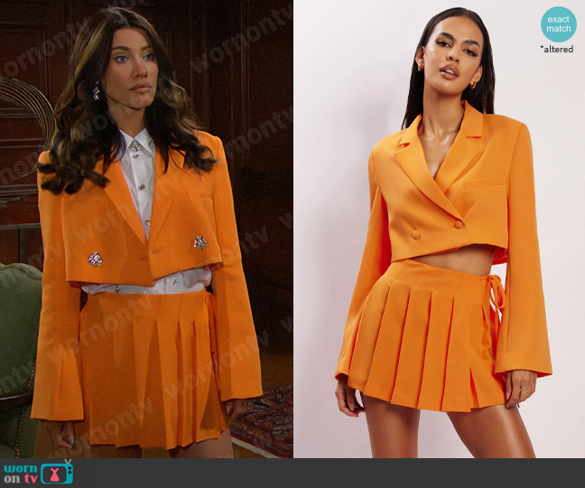Meshki Luella Blazer in Tangerine worn by Steffy Forrester (Jacqueline MacInnes Wood) on The Bold and the Beautiful