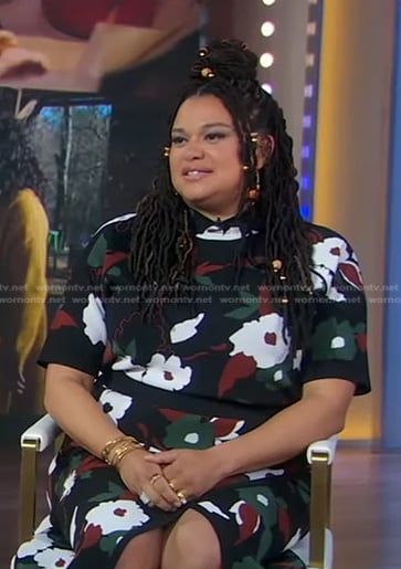 Michelle Buteau’s black floral top and skirt on Good Morning America