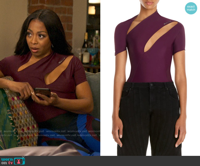 Mugler Double Cutout Mesh Bodysuit worn by Renee Ross (Bresha Webb) on Run the World