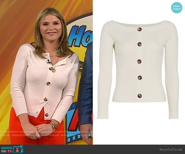 Naadam Wool-Cashmere Off-The-Shoulder Cardigan worn by Jenna Bush Hager on Today