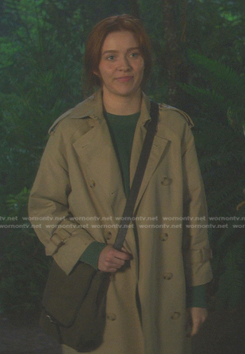 Nancy’s beige trench coat on Nancy Drew