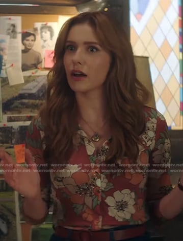 Nancy’s red floral shirt on Nancy Drew