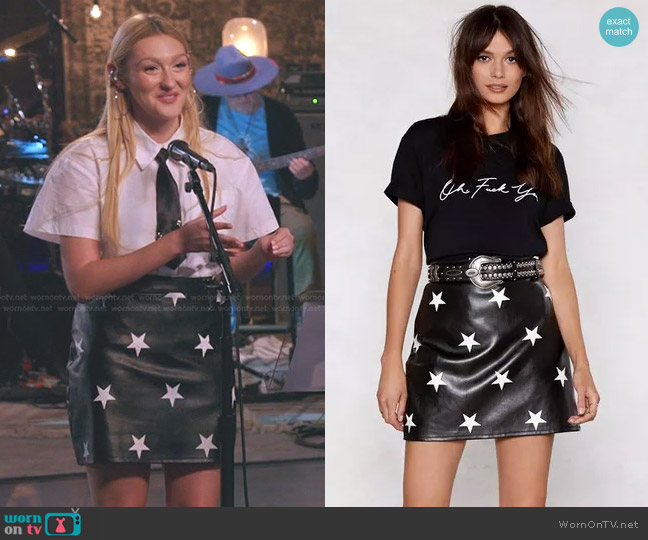 Nasty Gal Star Print Faux Leather Mini Skirt worn by Madi Heichel on The Voice