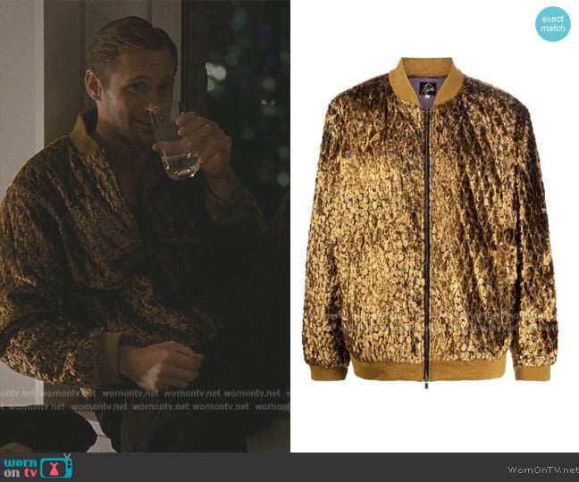 Needles Metallic Velvet Bomber Jacket worn by (Alexander Skarsgård) on Succession