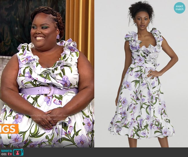 Gabrielle Union x Fashion to Figure Macie Floral-Print Ruffle Dress worn by Danielle Pinnock on CBS Mornings