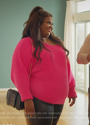 Nicky’s pink ribbed sweater on Grand Crew