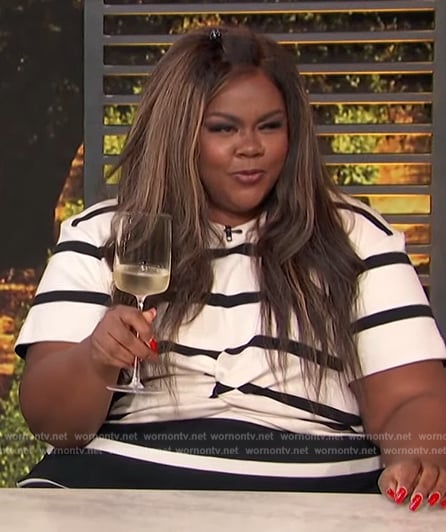 Nicole Byer’s contrast striped dress on Access Hollywood
