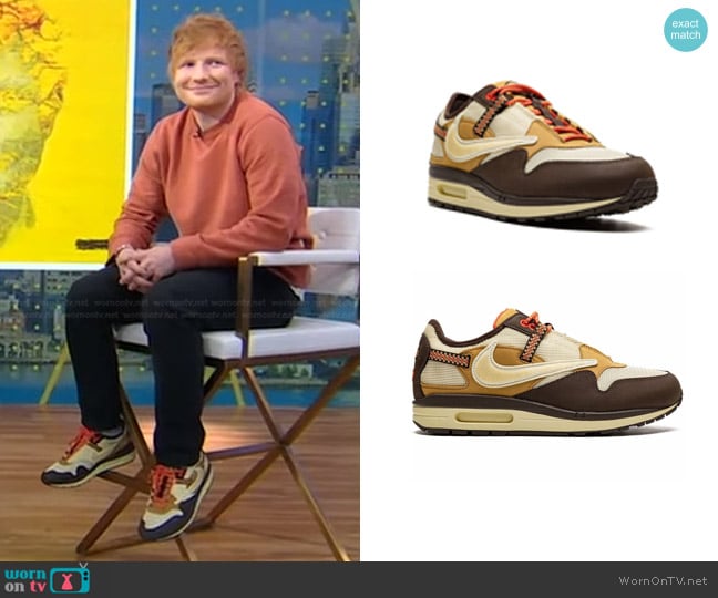 Nike Air Max 1 Sneakers - Travis Scott - Baroque Brown worn by Ed Sheeran on Good Morning America