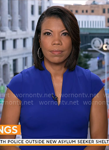 Nikole Killion’s blue split-neck dress on CBS Mornings