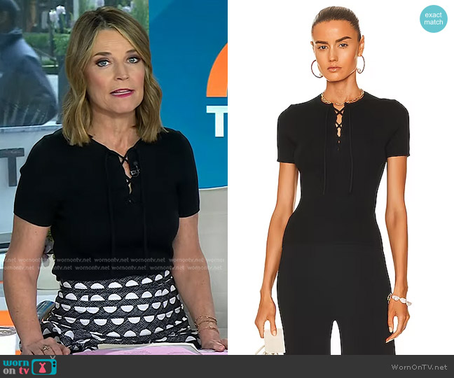 Nili Lotan Wells Lace Up Top worn by Savannah Guthrie on Today