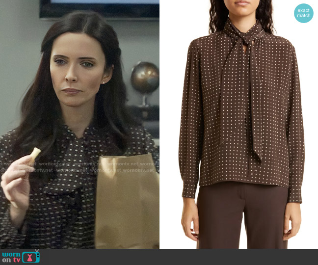 Nili Lotan Elayne Blouse in Espresso Dot Print worn by Lois Lane (Elizabeth Tulloch) on Superman and Lois