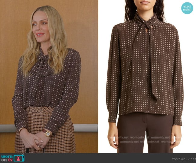 Nili Lotan Elayne Long Sleeve Bow Neck Blouse worn by Laura Baker (Monet Mazur) on All American