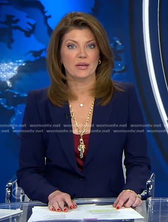 Nora’s navy single breasted blazer on CBS Evening News