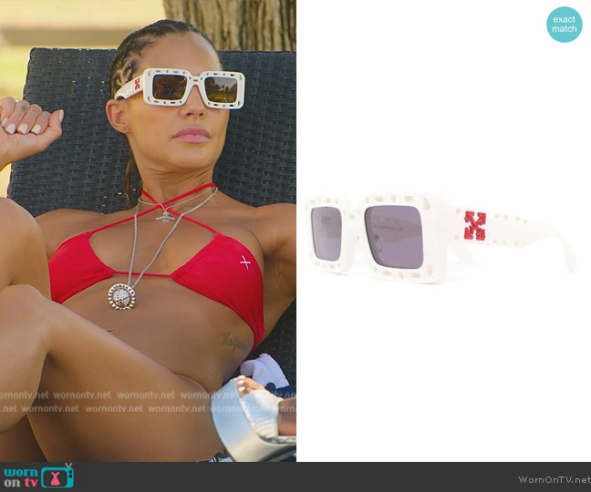 Off-White Virgil square-frame sunglasses worn by Amanza Smith on Selling Sunset