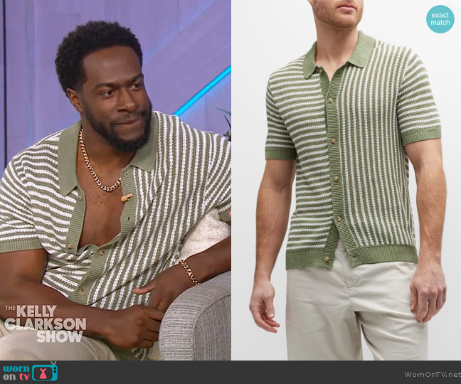 Onia Knit Button-Up Short-Sleeve Sweater worn by Quentin Plair on The Kelly Clarkson Show
