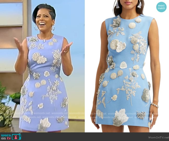 Oscar de la Renta 3D Floral Embroidered Sleeveless Cocktail Minidress worn by Tamron Hall on Tamron Hall Show