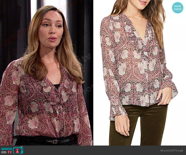 Paige Arianne Floral Print Silk Blouse worn by Gwen Rizczech (Emily O'Brien) on Days of our Lives