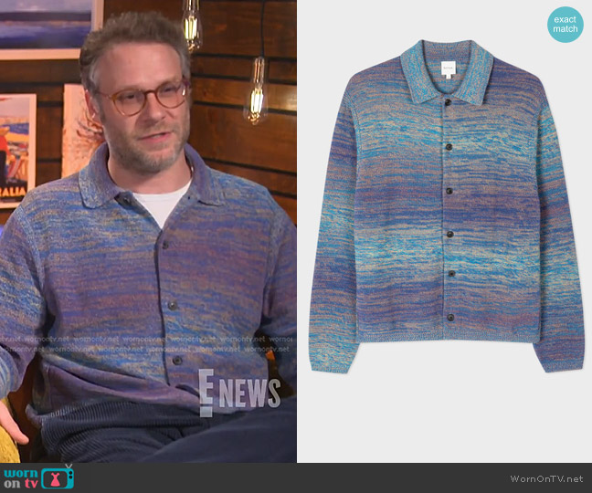 Paul Smith Mélange-Knit Cardigan worn by Seth Rogen on E! News