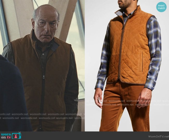 Peter Millar Essex Quilted Suede Zip Vest worn by (Peter Friedman) on Succession