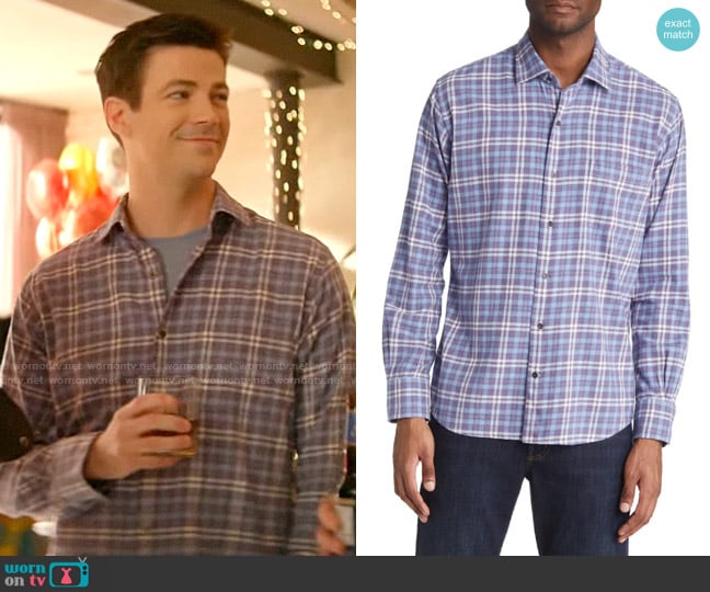 Peter Millar Cotton Button-Down Sport Shirt in Wild Verbena worn by Barry Allen (Grant Gustin) on The Flash