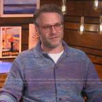 Seth Rogen’s purple space dye cardigan on E! News