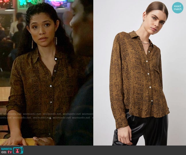 Rails Josephine Shirt in Sepia Python worn by Stella Kidd (Miranda Rae Mayo) on Chicago Fire