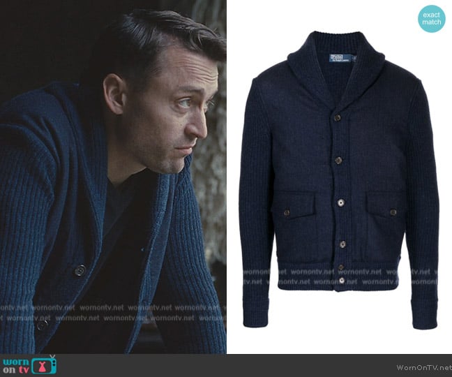 Ralph Lauren Shawl-lapel Ribbed-Trim Cardigan worn by (Kieran Culkin) on Succession