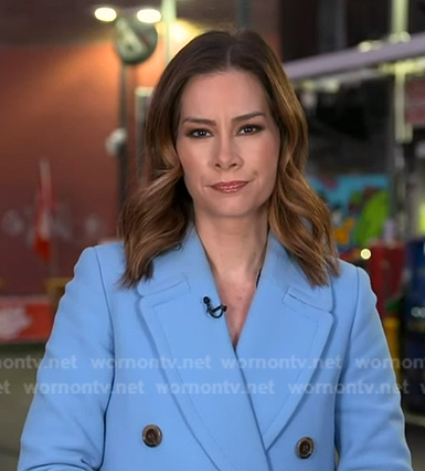 Rebecca’s blue double breasted coat on Good Morning America
