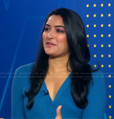 Reena Roy’s blue ribbed dress on Good Morning America
