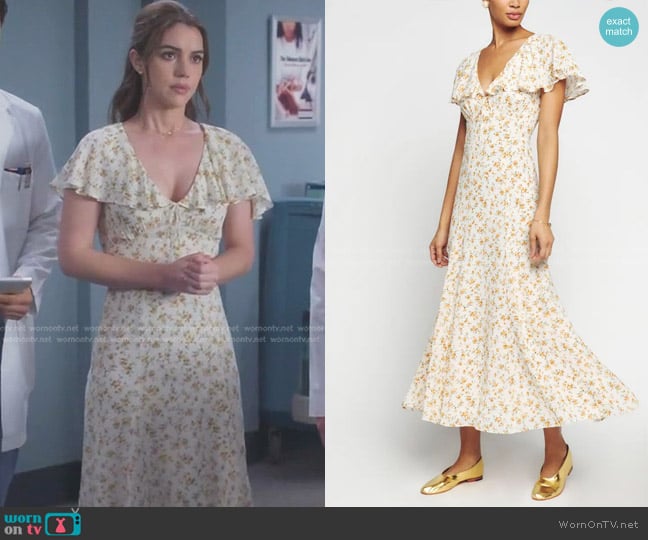 Reformation Bronwen Floral Dress worn by Jules Millin (Adelaide Kane) on Greys Anatomy