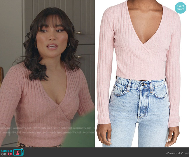 Reformation Cashmere Faux Wrap Sweater worn by Jamie (Miya Horcher) on All American