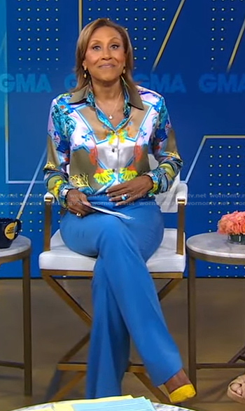 Robin’s blue flare pants on Good Morning America