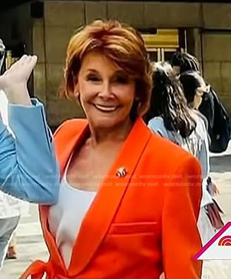 Robin McMahan’s orange wrap blazer and pants on Today