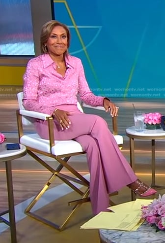Robin’s pink floral blouse and pants on Good Morning America