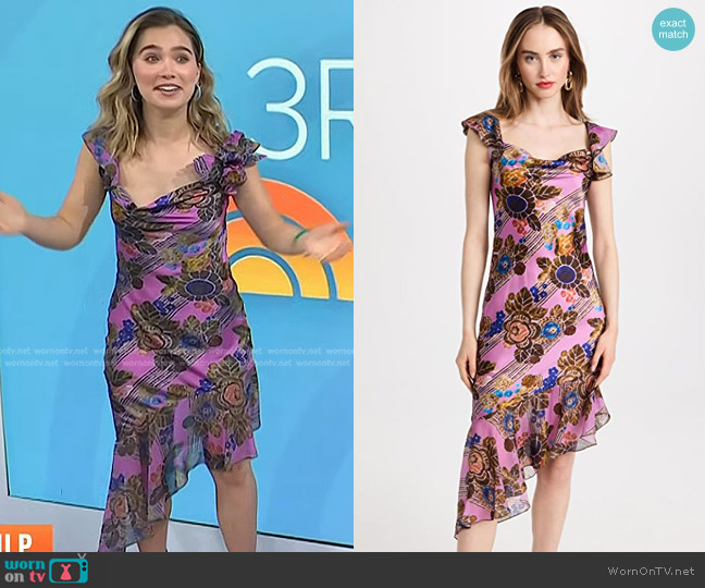 Rodarte Floral Printed Silk and Chiffon Asymetrical Bias Dress worn by Haley Lu Richardson on Today