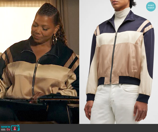 Saint Laurent Colorblock Satin Track Jacket worn by Robyn McCall (Queen Latifah) on The Equalizer