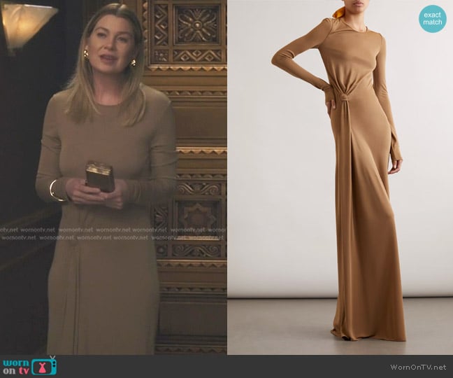 Saint Laurent Knotted Jersey Gown worn by Meredith Grey (Ellen Pompeo) on Greys Anatomy