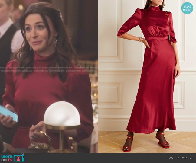 Saloni Adele Dress in Garnet Red worn by Amelia Shepherd (Caterina Scorsone) on Greys Anatomy