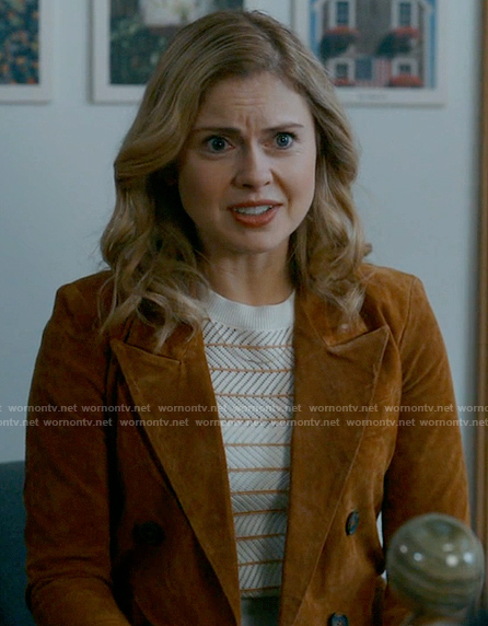 Sam’s suede double-breasted blazer on Ghosts
