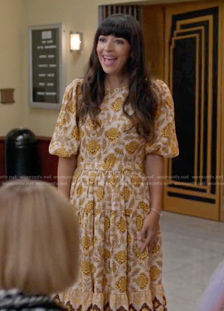 Sam’s yellow floral midi dress on Not Dead Yet